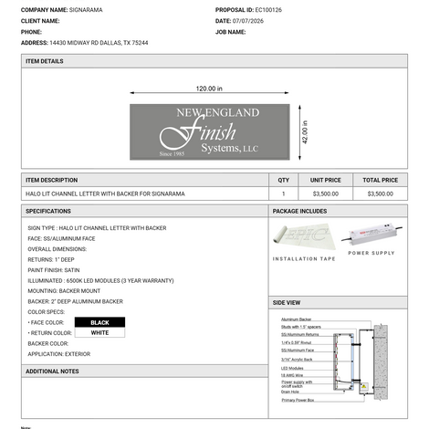 EC100126 - HALO LIT CHANNEL LETTER WITH BACKER FOR Signarama