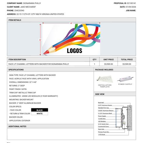 EC100141 - Face Lit Channel Letters With Backer For Signarama Philly - Full Payment