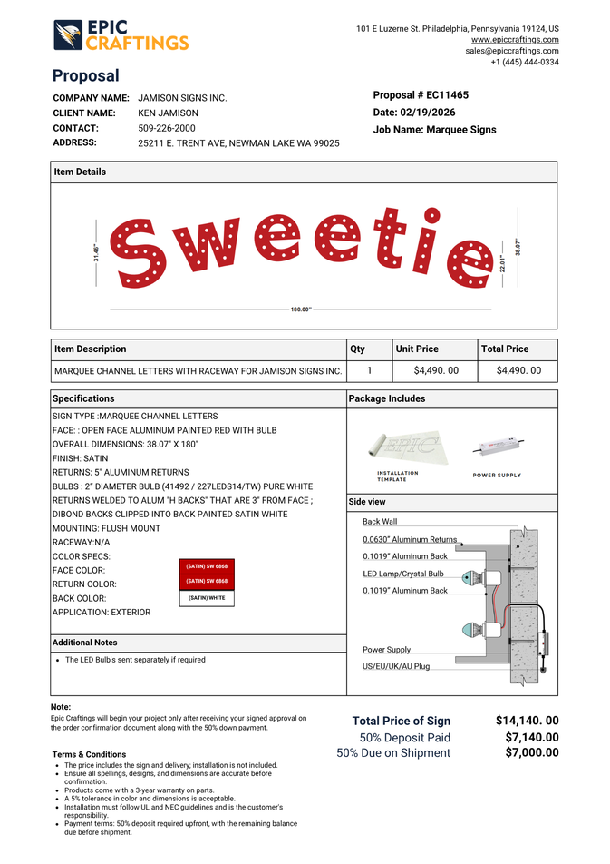 (EC11465) MARQUEE CHANNEL LETTERS FOR Ken (Remaining Payment)