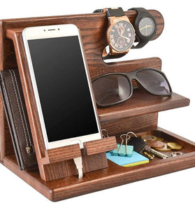 Wooden Phone Docking Station Ash Key Holder, Wallet Stand and Watch Organizer