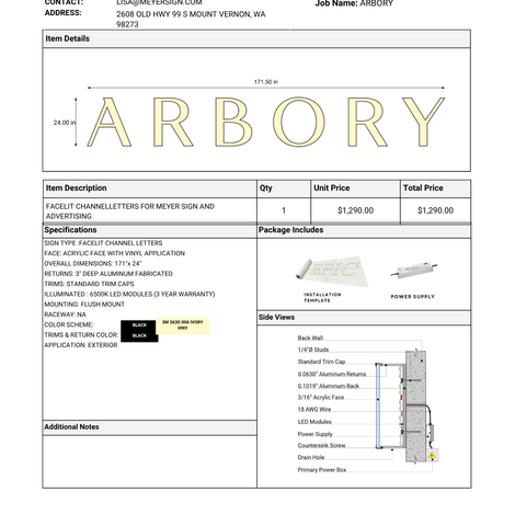 (EC10976) FACELIT CHANNEL LETTERS For Meyer Sign and Advertising (50% Deposit)