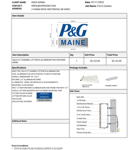 (EC11141) HALO LIT CHANNEL LETTERS & ALUMINUM PAN For Burr Signs  (50% Deposit )
