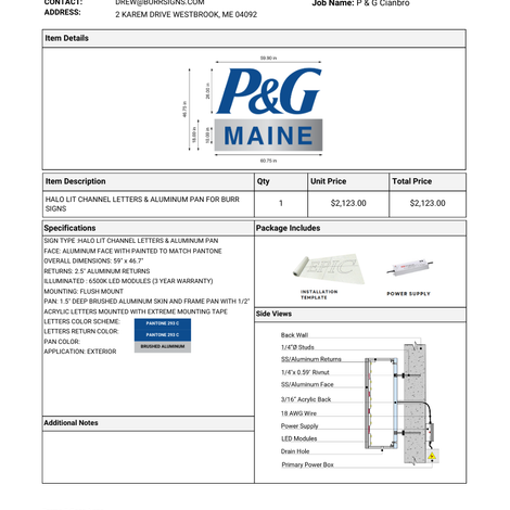 (EC11141) HALO LIT CHANNEL LETTERS & ALUMINUM PAN For Burr Signs  (50% Deposit )