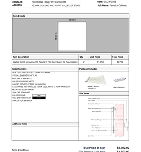 (EC10424) SINGLE SIDED ILLUMINATED CABINET FOR FASTSIGNS OF CLACKAMAS (50% Deposit )