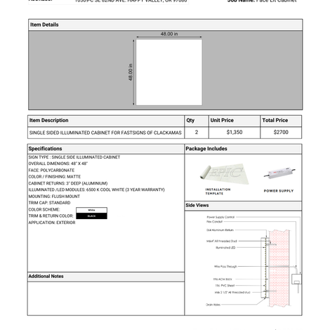 (EC10424) SINGLE SIDED ILLUMINATED CABINET FOR FASTSIGNS OF CLACKAMAS (50% Deposit )