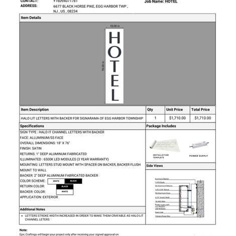 (EC11376)  Halo lit Letters with backer For Signarama of Egg Harbor Township (50% Deposit )