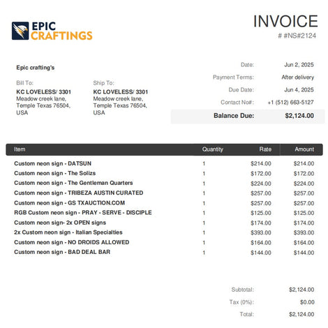 Custom neon signs for MR Kenneth Loveless