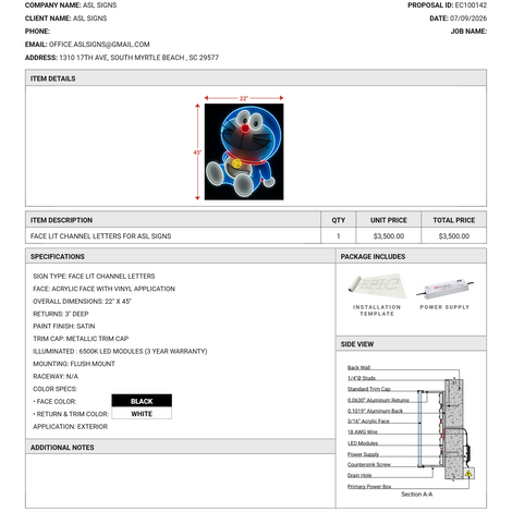 EC100142 - Face Lit Channel Letters For Asl Signs - Full Payment