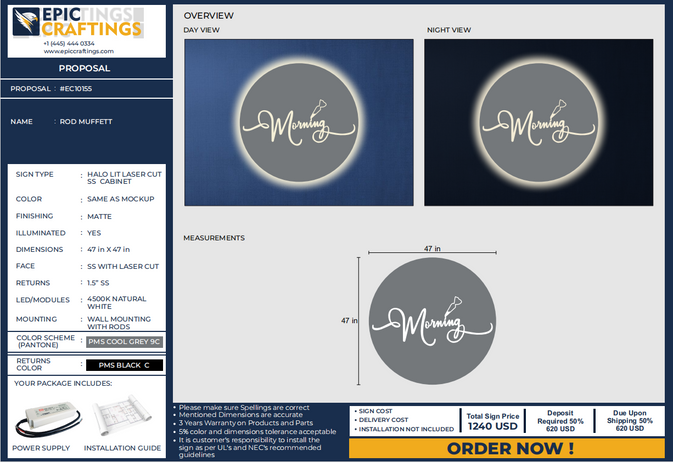 (#EC10155) HALO LIT LASER CUT & Light Box FOR ROD MUFFETT (50% Deposit)